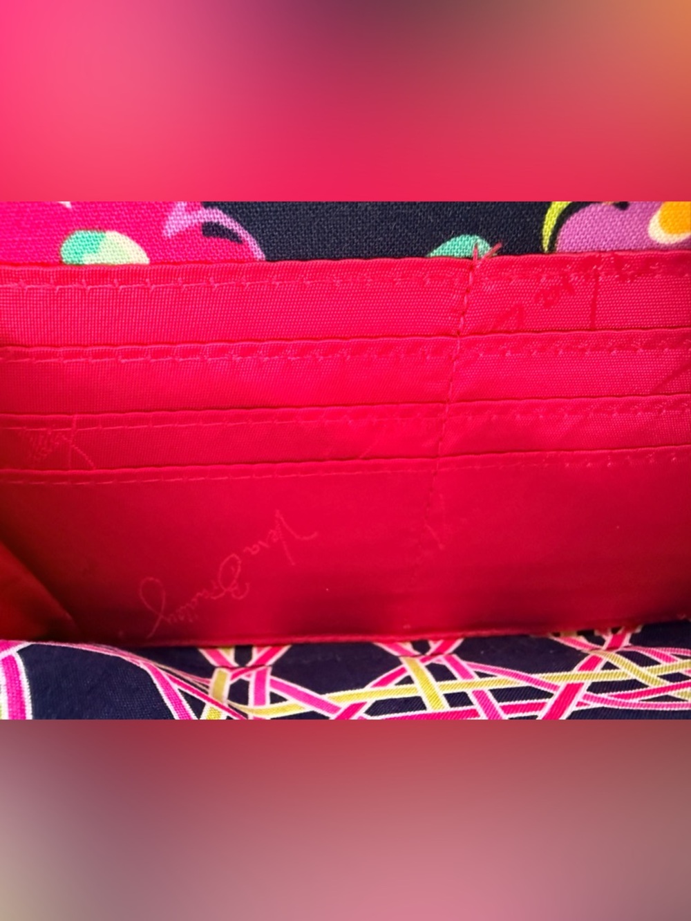 Vera Bradley Ribbons Accordion Wallet Navy Floral Zip Around Organizer Retired - Picture 4 of 4